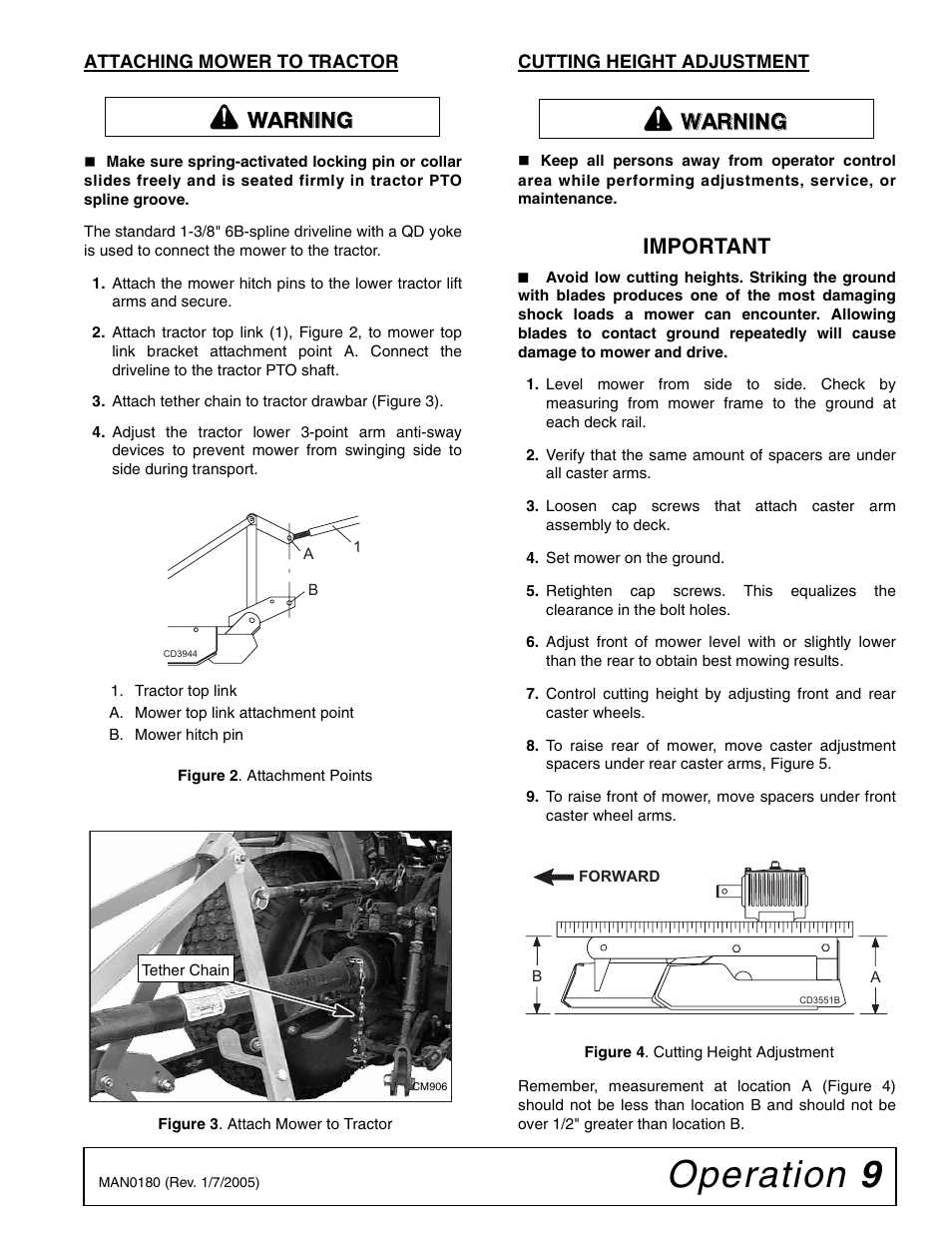 Operation 9, Important, Warning | Woods Equipment RD6000-2 User Manual | Page 11 / 48