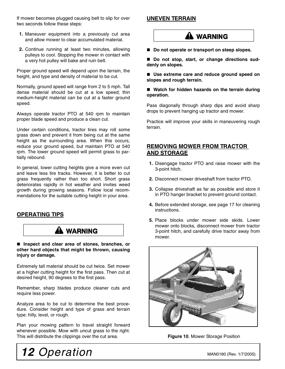 12 operation, Warning | Woods Equipment RD6000-2 User Manual | Page 14 / 48