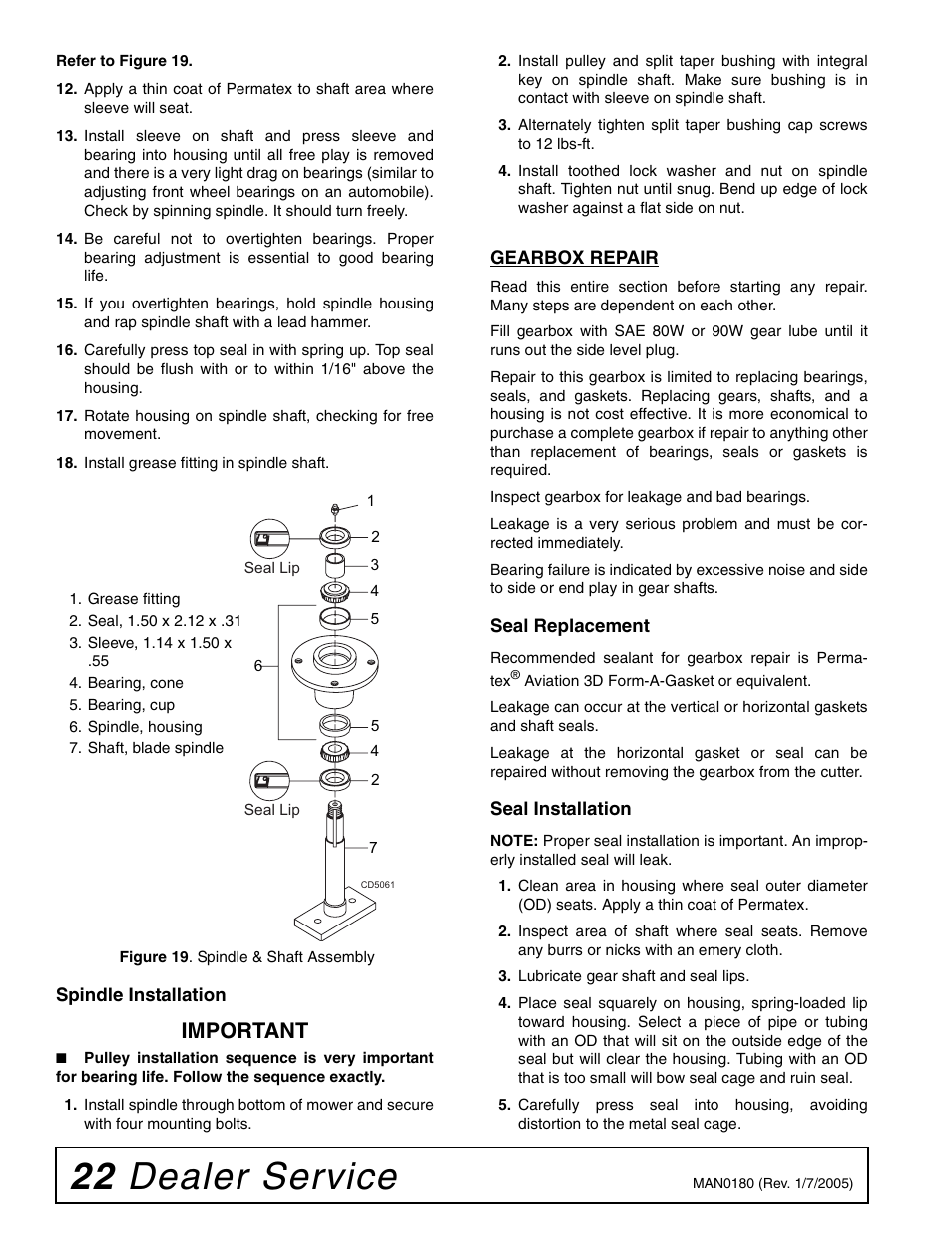 22 dealer service, Important | Woods Equipment RD6000-2 User Manual | Page 24 / 48