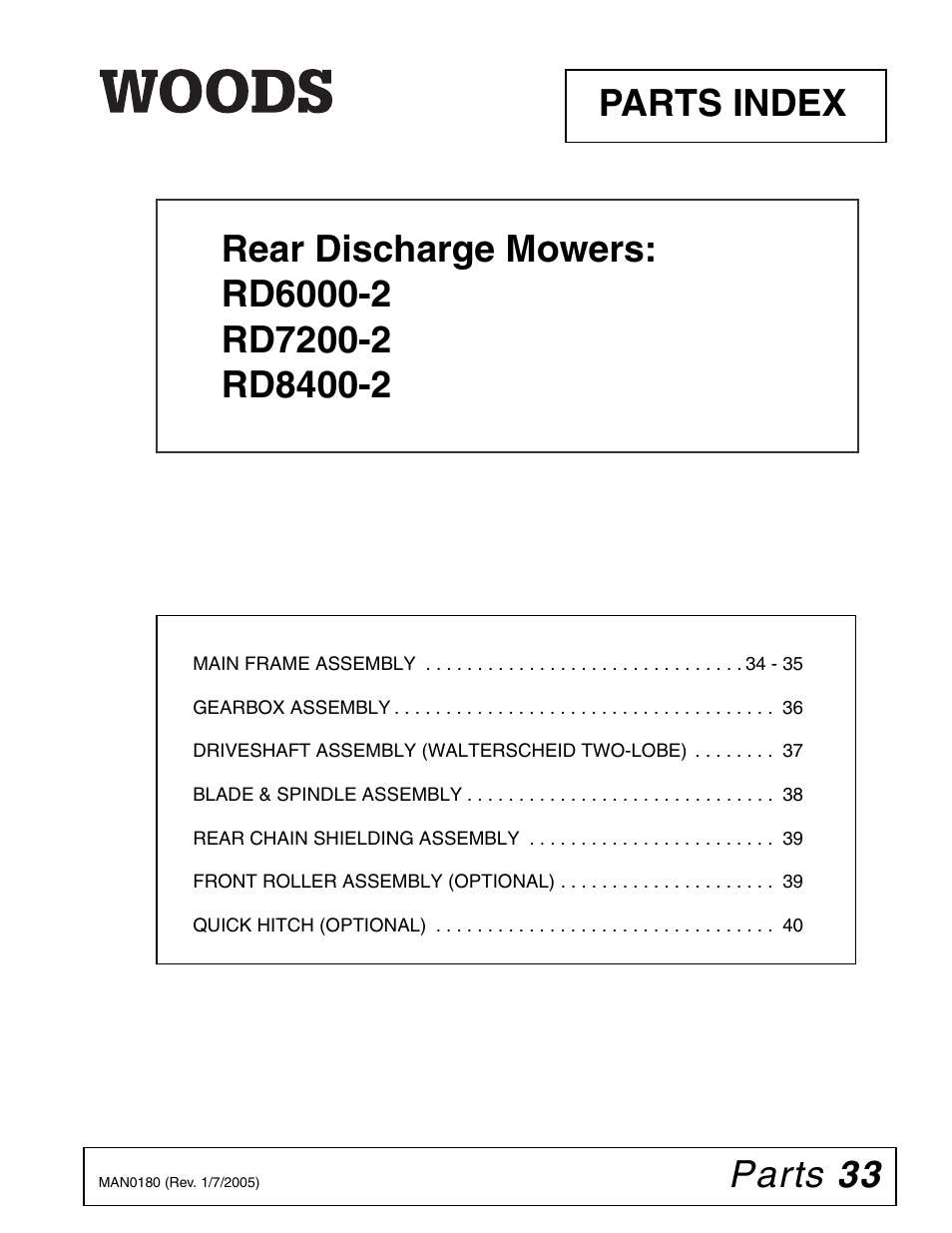 Parts 33, Parts index | Woods Equipment RD6000-2 User Manual | Page 35 / 48