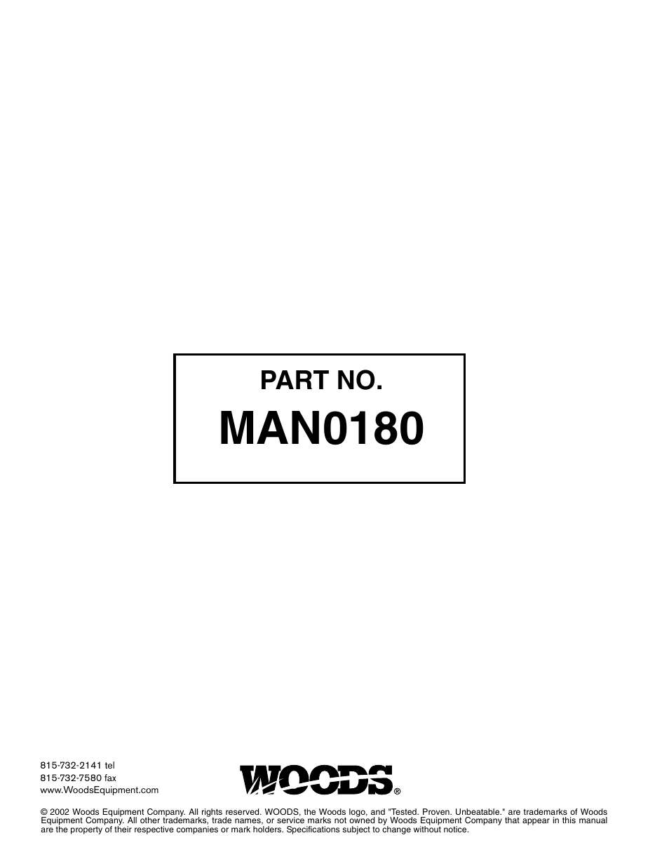 Man0180, Part no | Woods Equipment RD6000-2 User Manual | Page 48 / 48