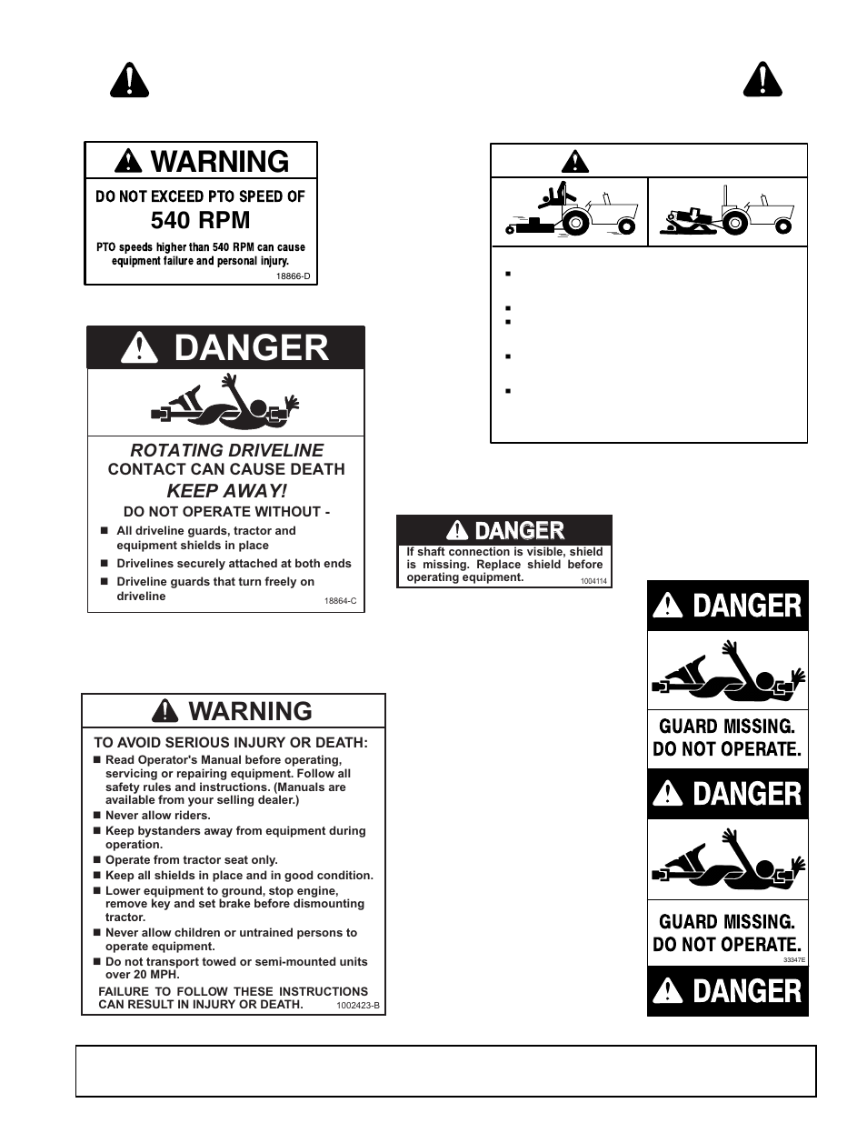 Safety 9, Danger, Warning | Safety & instructional decals, 540 rpm, Dang nger er, Guard missing. do not operate, Keep away | Woods Equipment RD72 User Manual | Page 9 / 48