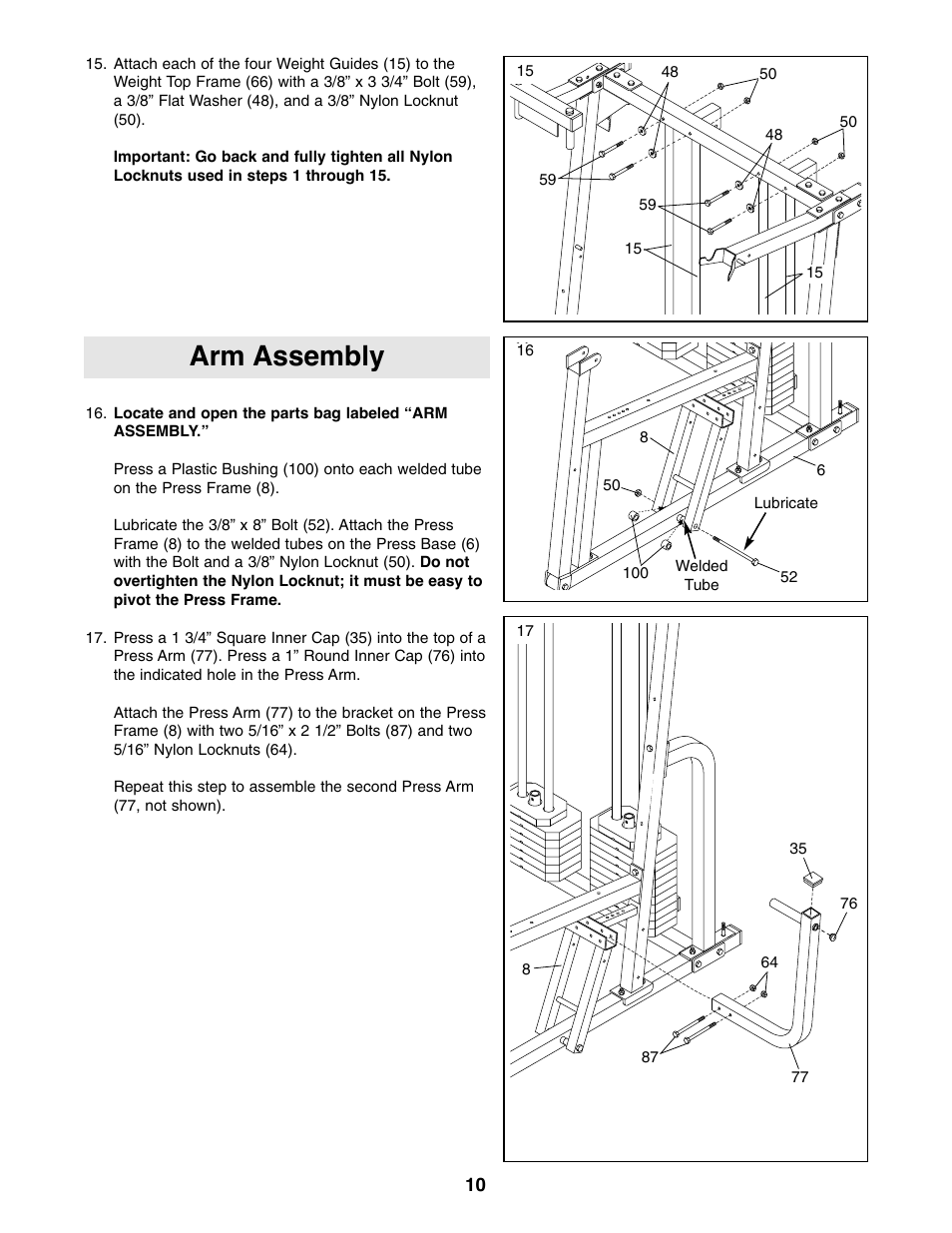 Arm assembly | Weider 9940 User Manual | Page 10 / 33
