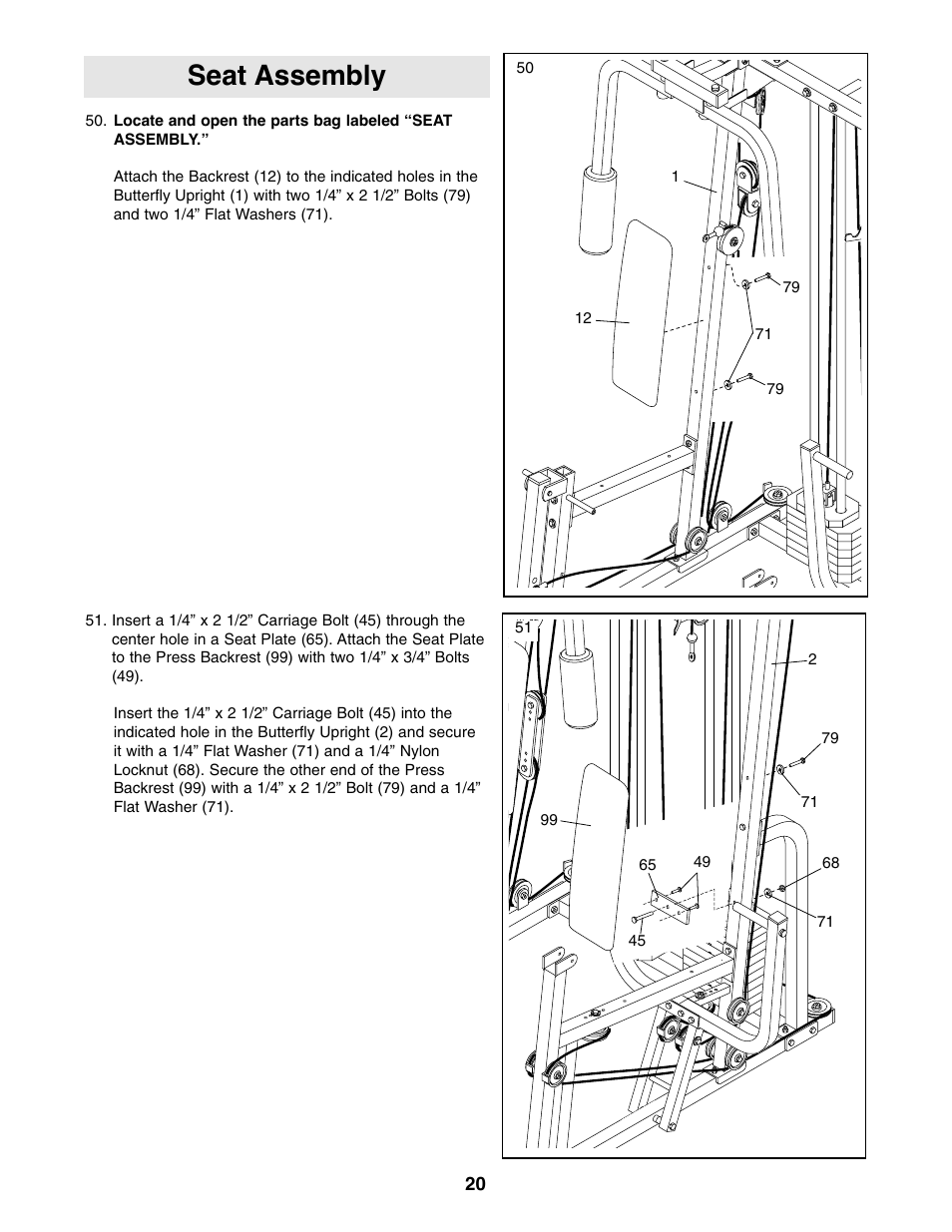 Seat assembly | Weider 9940 User Manual | Page 20 / 33