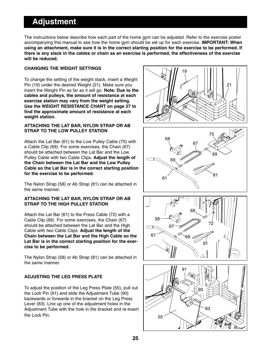 Adjustment | Weider 9940 User Manual | Page 25 / 33