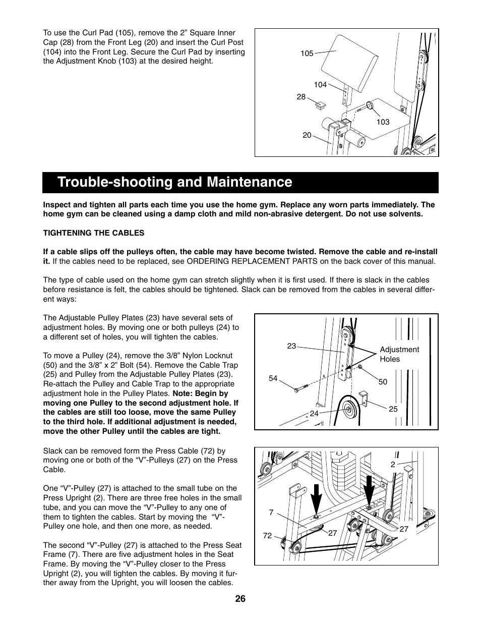 Trouble-shooting and maintenance | Weider 9940 User Manual | Page 26 / 33