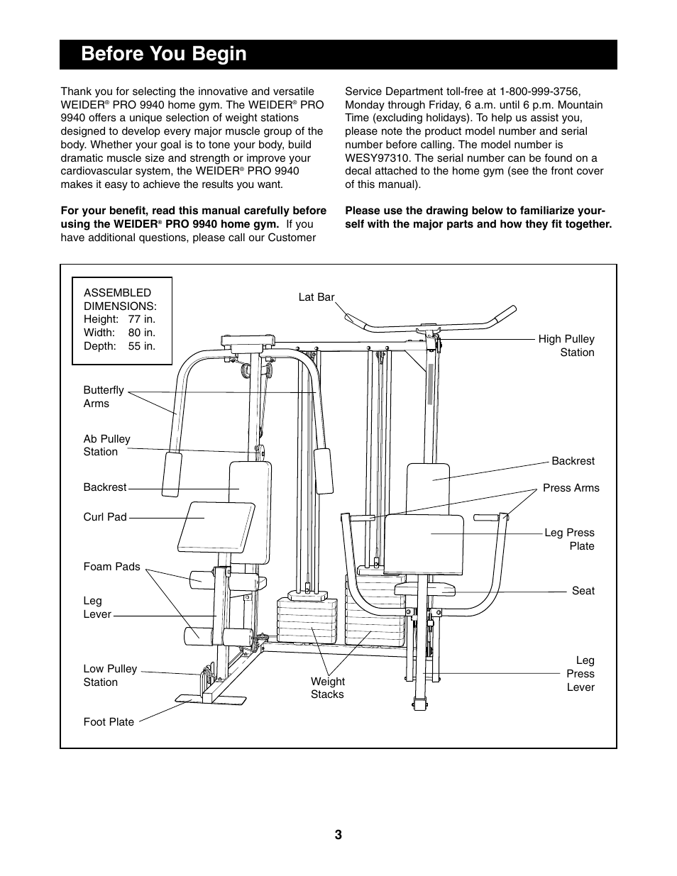 Before you begin | Weider 9940 User Manual | Page 3 / 33