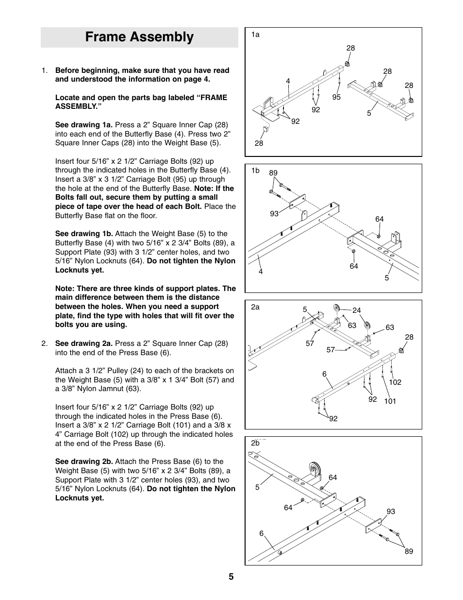 Frame assembly | Weider 9940 User Manual | Page 5 / 33