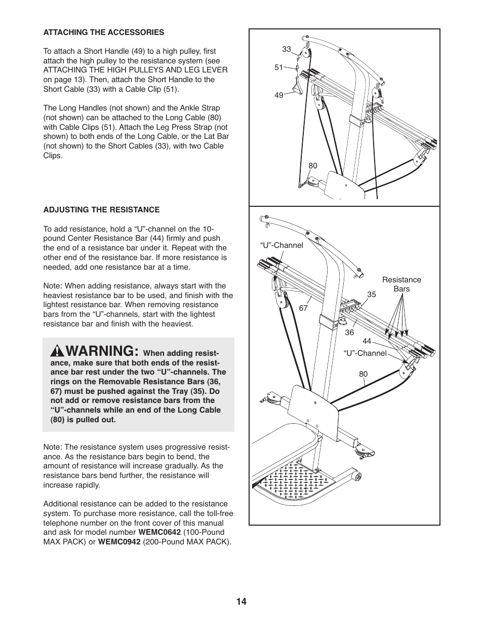 Warning | Weider WESY5993.2 User Manual | Page 14 / 24