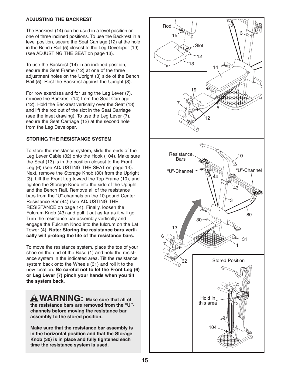 Warning | Weider WESY5993.2 User Manual | Page 15 / 24