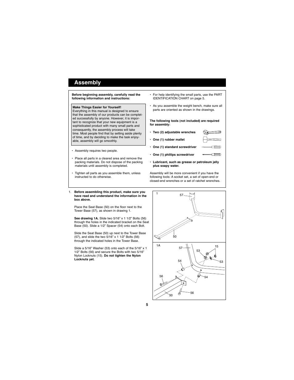 Assembly | Weider WEBE11880 User Manual | Page 5 / 15