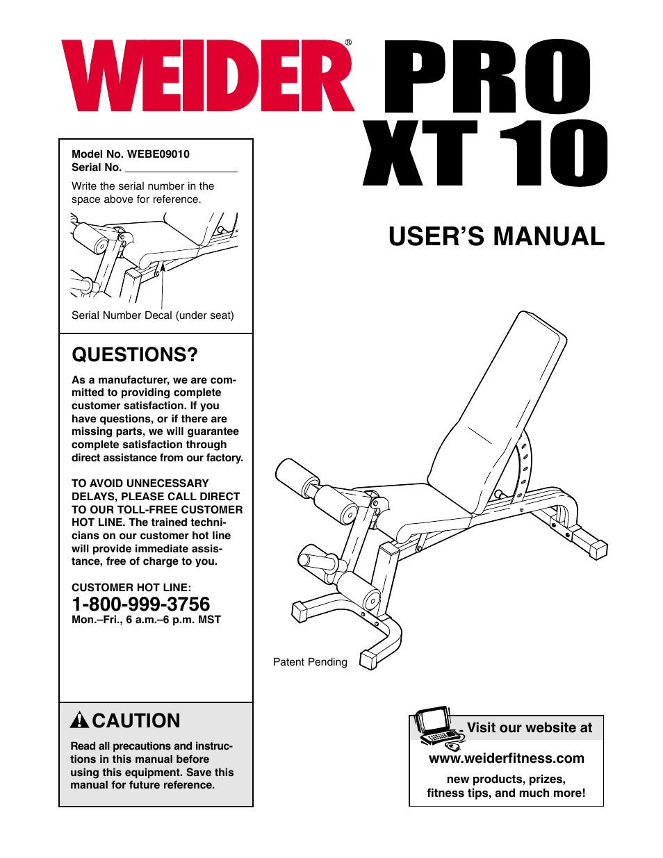 Weider Pro XT 10 User Manual | 16 pages