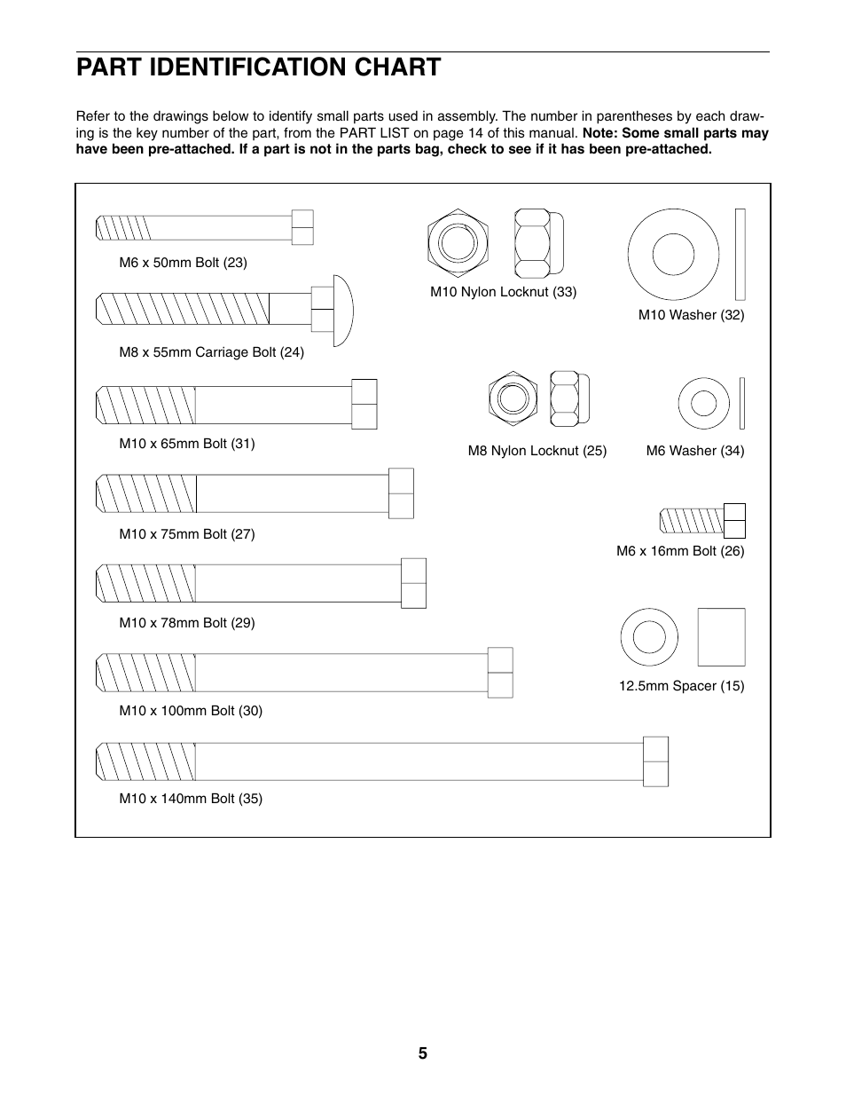 Part identification chart | Weider Pro XT 10 User Manual | Page 5 / 16