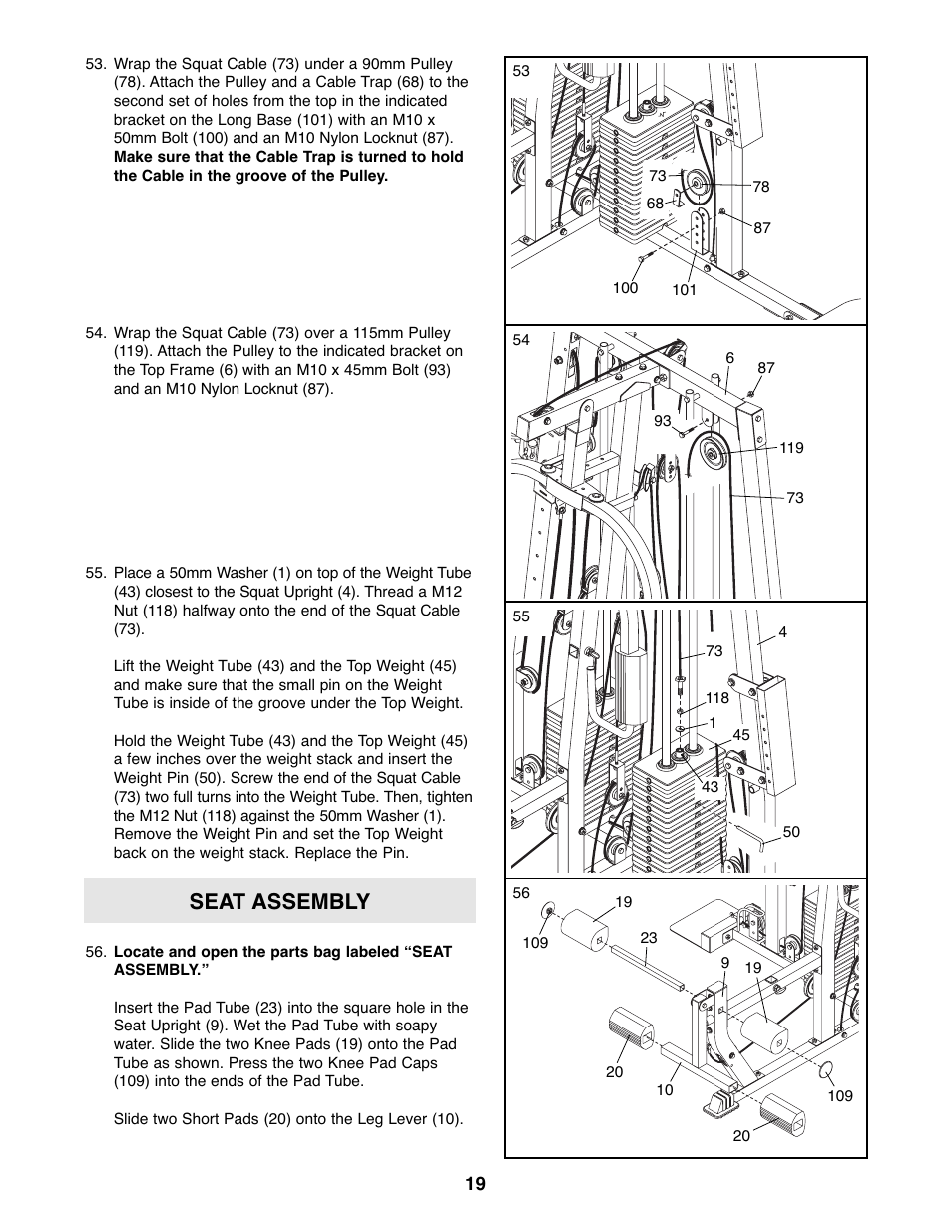 Seat assembly | Weider WESY39523 User Manual | Page 19 / 35