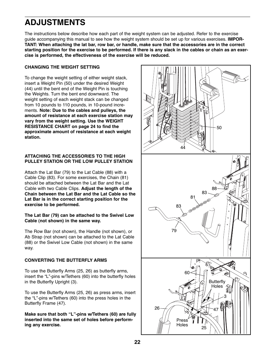 Adjustments | Weider WESY39523 User Manual | Page 22 / 35