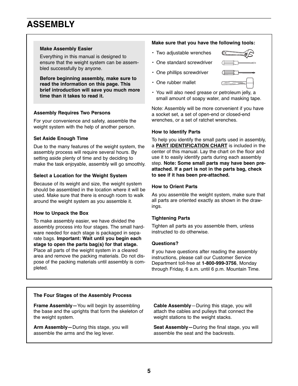 Assembly | Weider WESY39523 User Manual | Page 5 / 35
