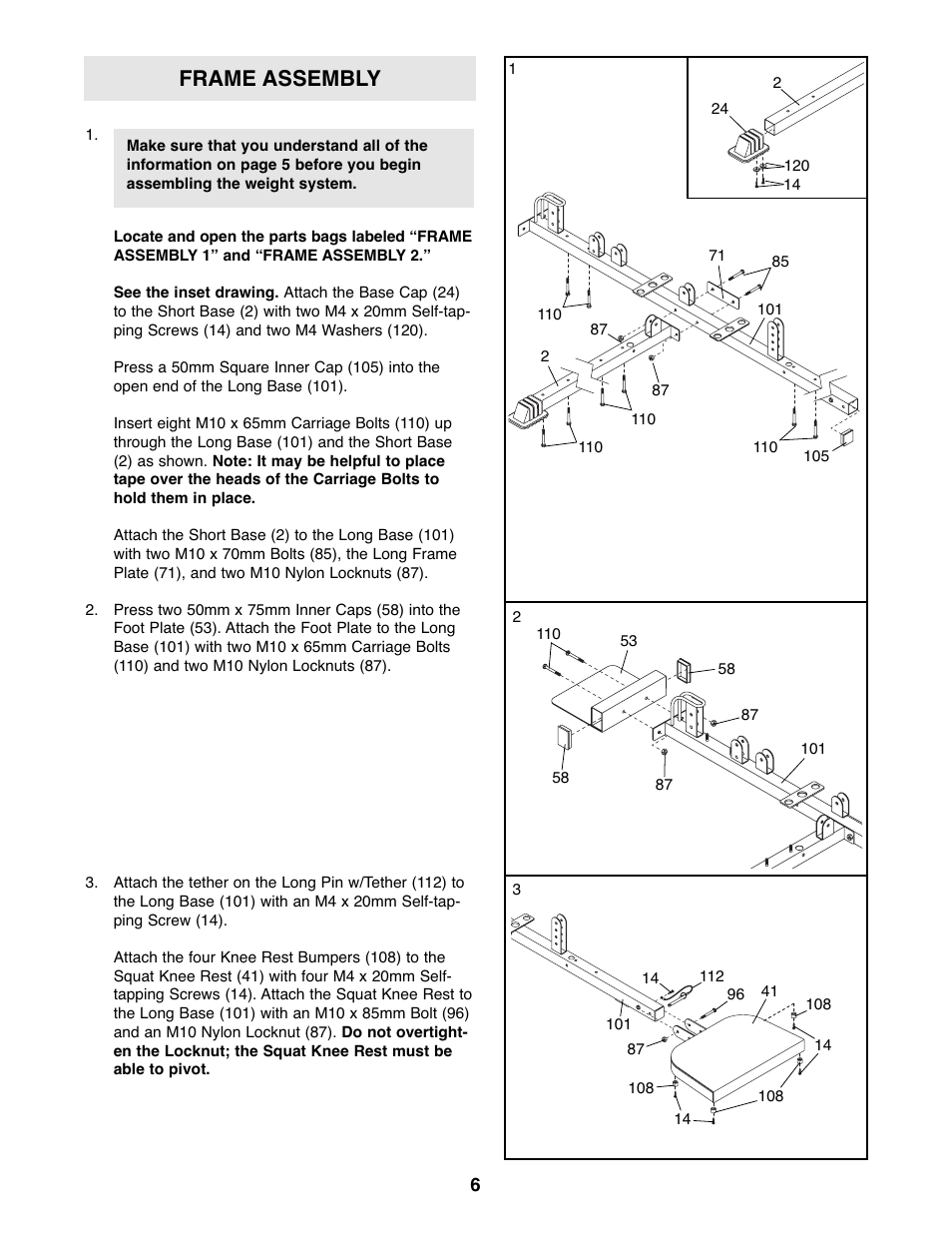 Frame assembly | Weider WESY39523 User Manual | Page 6 / 35