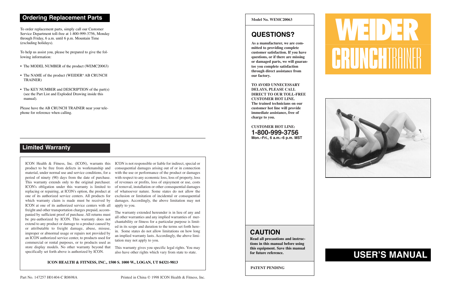 Weider WEMC20063 User Manual | 4 pages