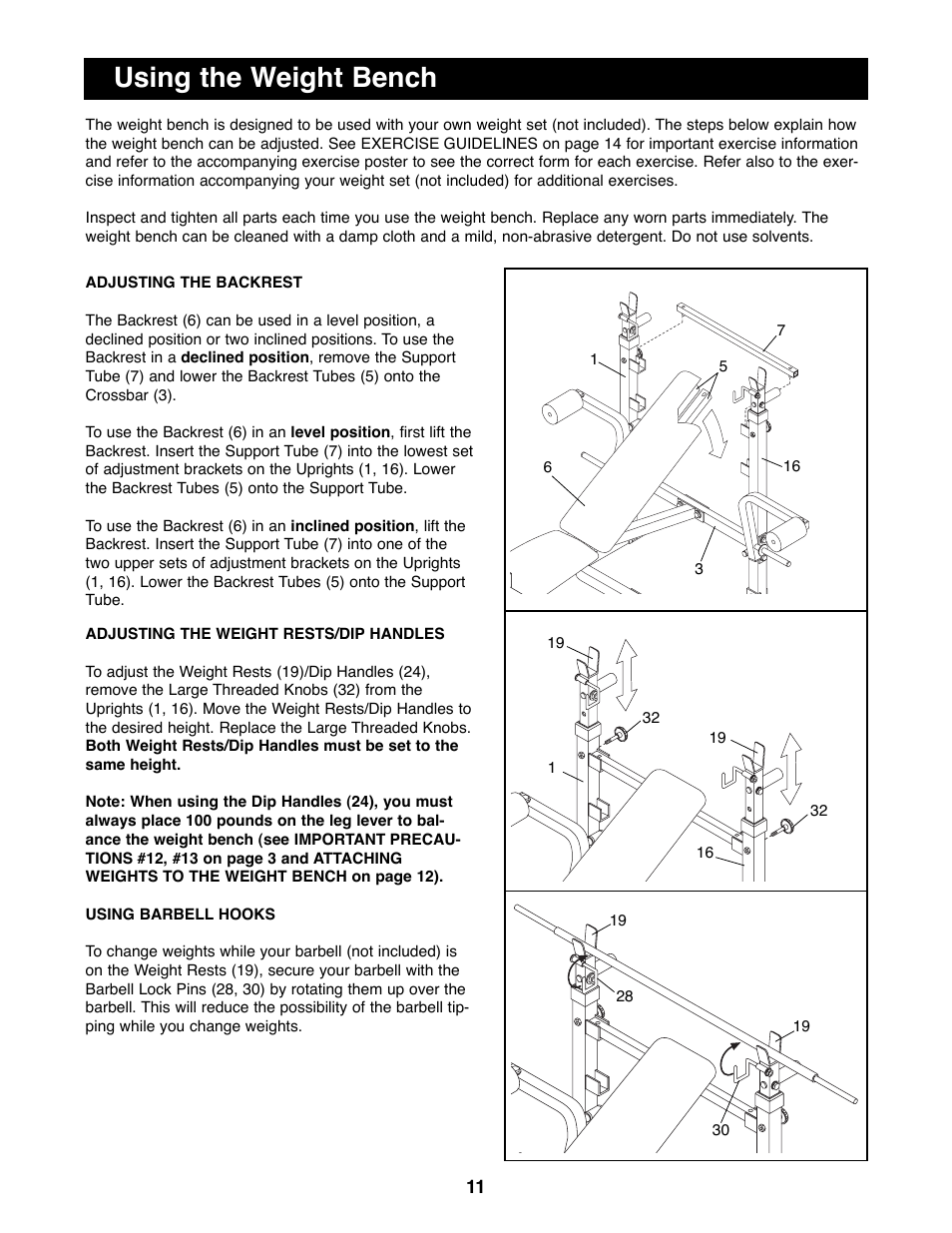 Using the weight bench | Weider 148 User Manual | Page 11 / 20