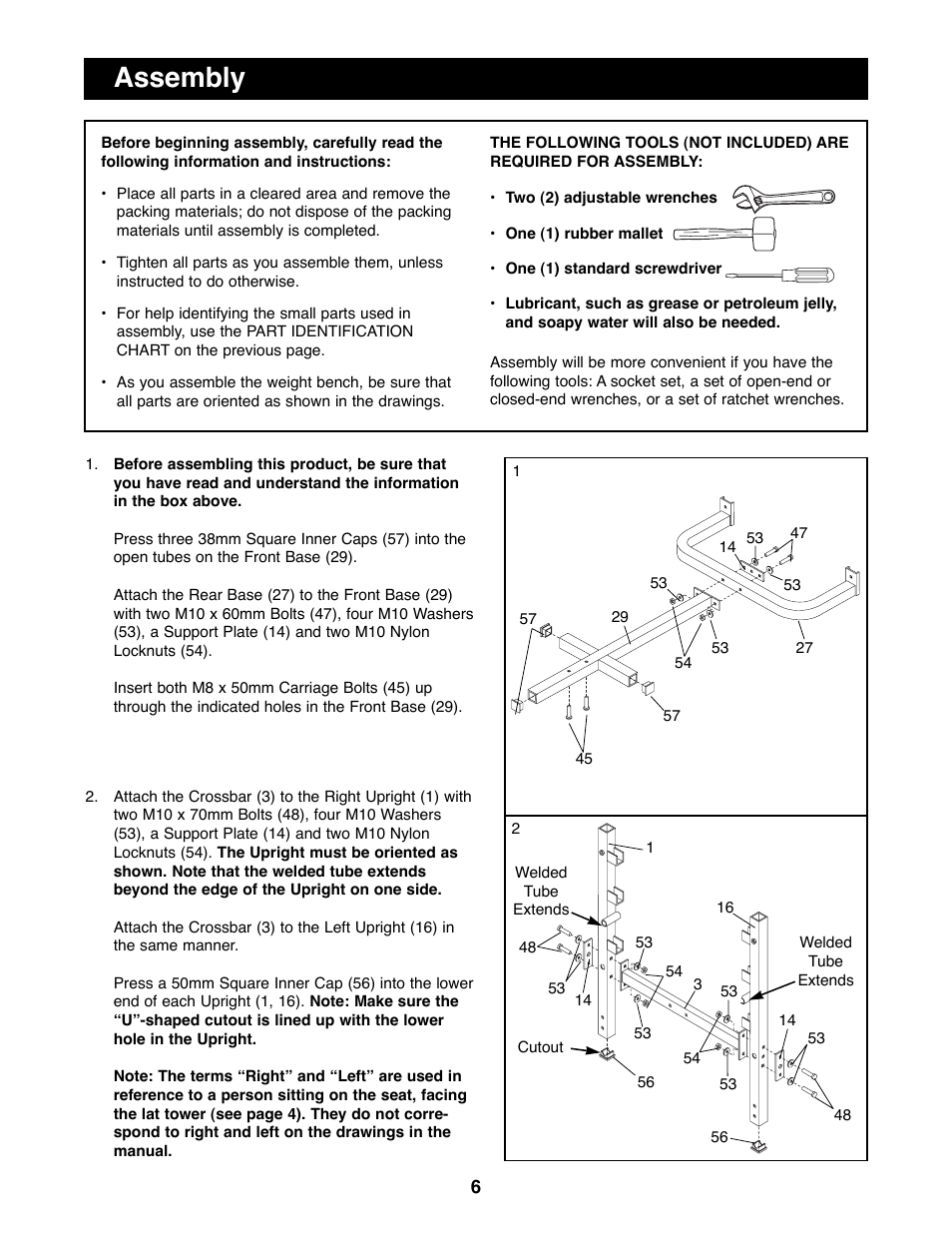 Assembly | Weider 148 User Manual | Page 6 / 20
