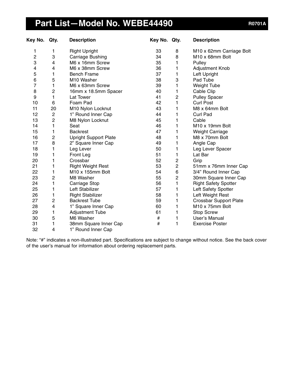 Weider WEBE44490 User Manual | Page 20 / 22