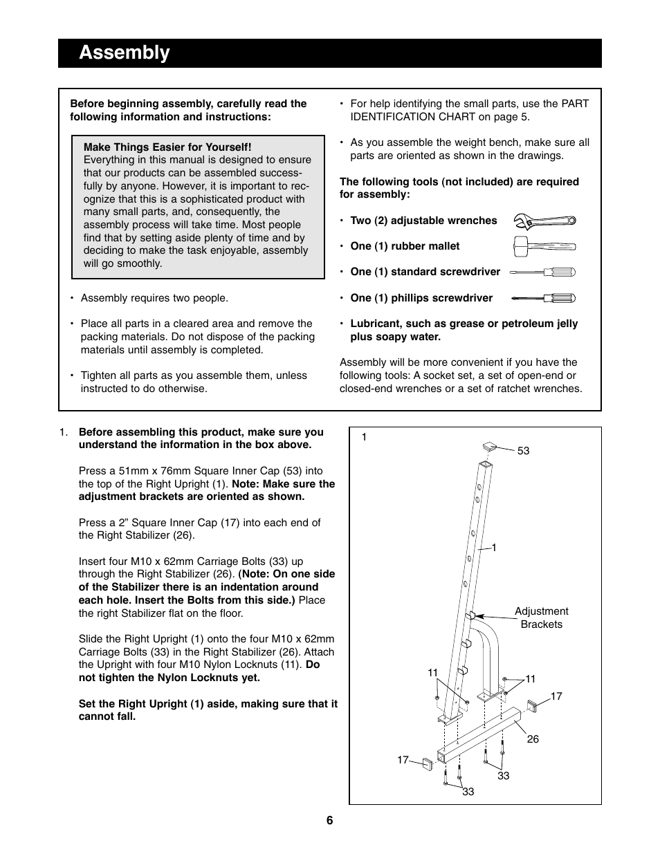 Assembly | Weider WEBE44490 User Manual | Page 6 / 22