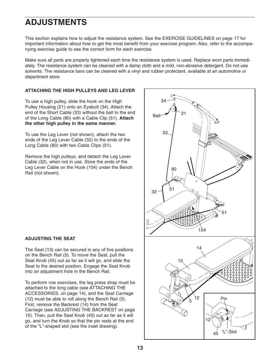 Adjustments | Weider WESY5993.3 User Manual | Page 13 / 24