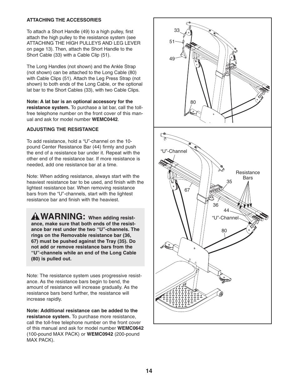 Warning | Weider WESY5993.3 User Manual | Page 14 / 24
