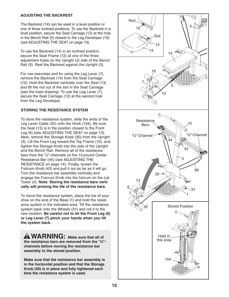 Warning | Weider WESY5993.3 User Manual | Page 15 / 24