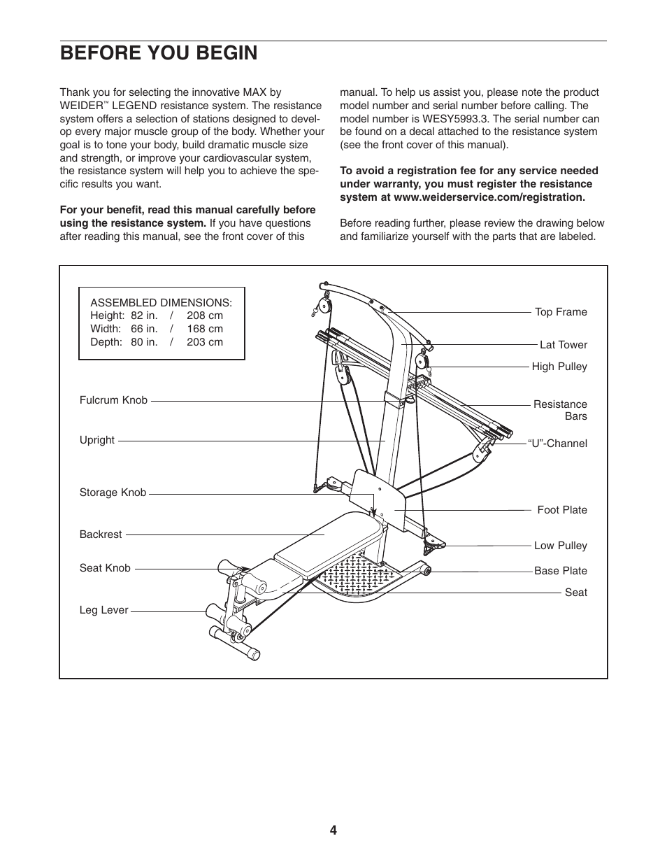 Before you begin | Weider WESY5993.3 User Manual | Page 4 / 24
