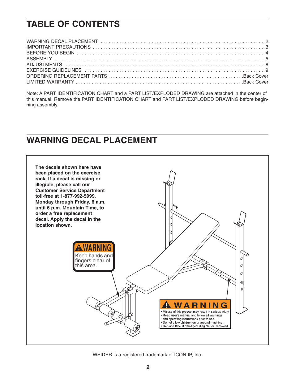 Weider 150722 User Manual | Page 2 / 15