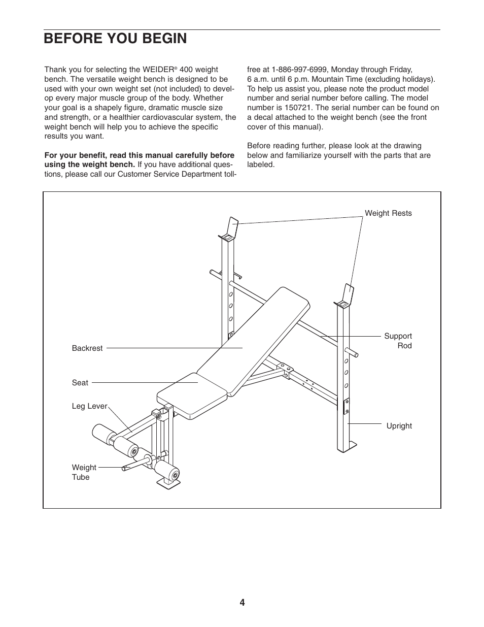 Before you begin | Weider 150722 User Manual | Page 4 / 15