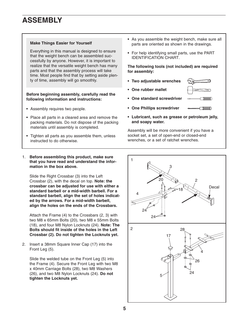 Assembly | Weider 150722 User Manual | Page 5 / 15