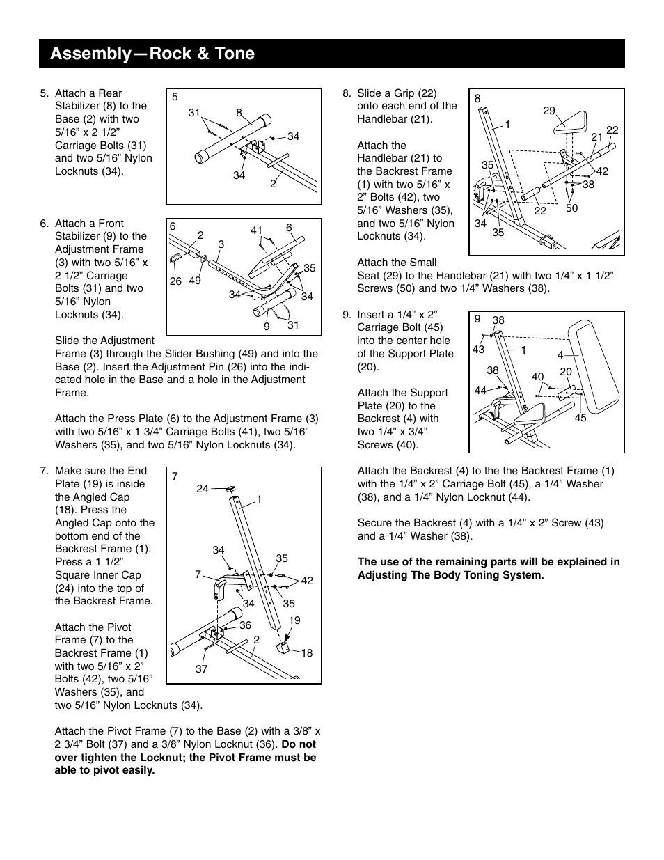 Assembly—rock & tone | Weider WEBE09910 User Manual | Page 4 / 8