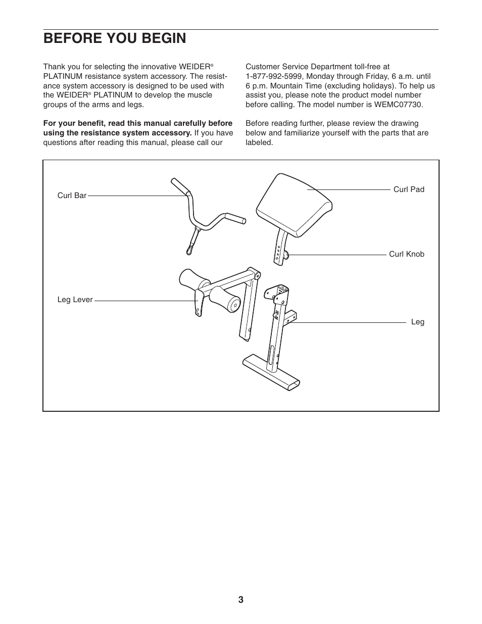 Before you begin | Weider WEMC07730 User Manual | Page 3 / 12