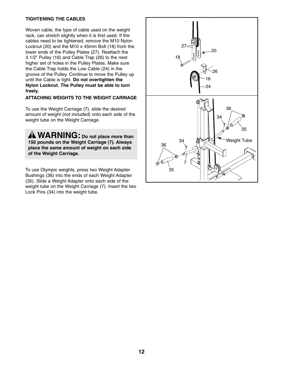 Warning | Weider WEBE19510 User Manual | Page 12 / 20