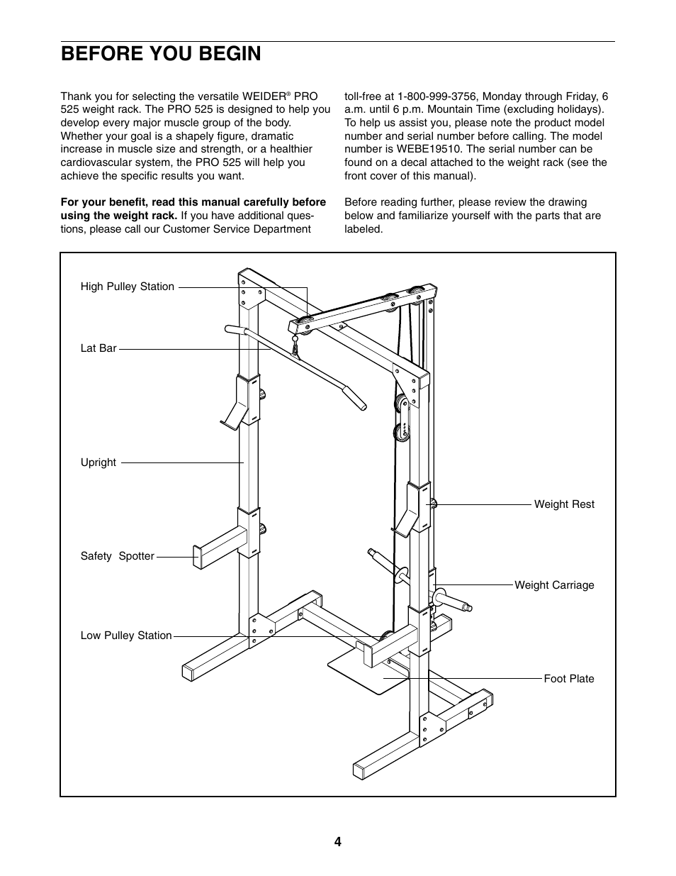 Before you begin | Weider WEBE19510 User Manual | Page 4 / 20