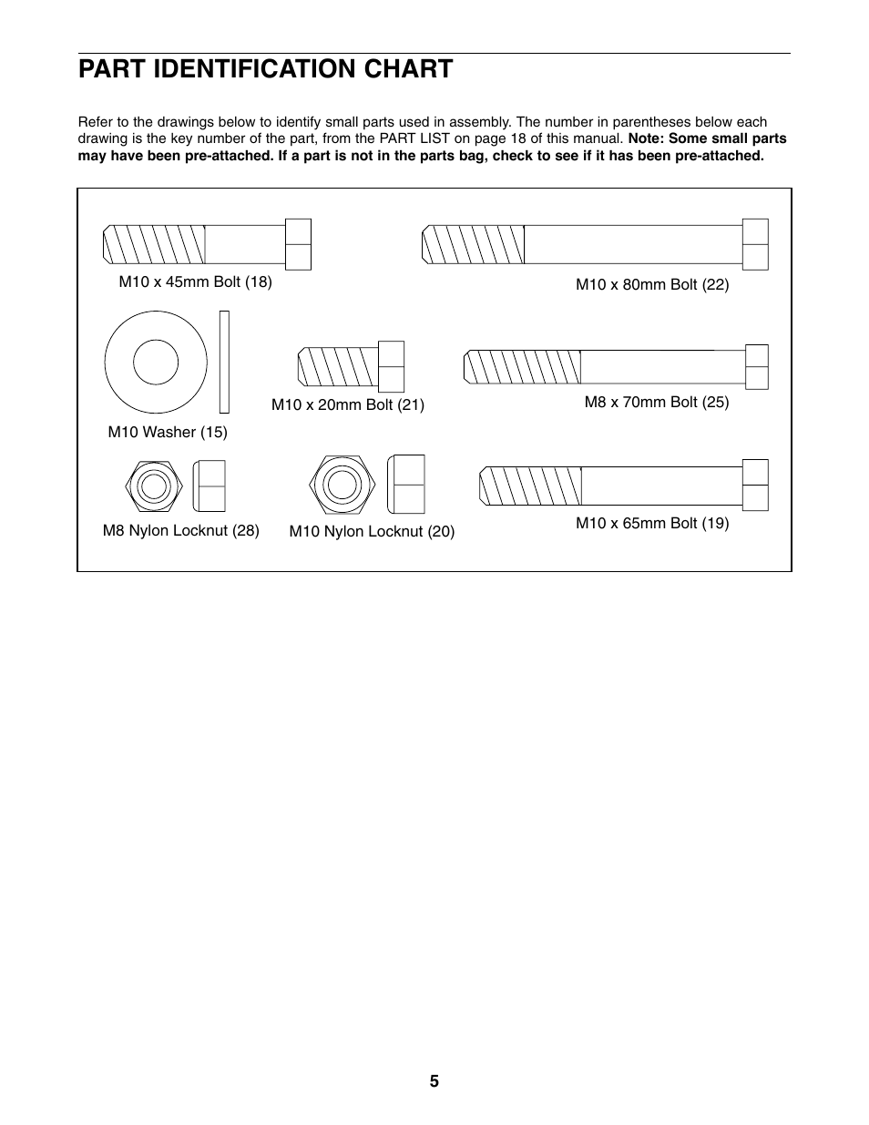 Part identification chart | Weider WEBE19510 User Manual | Page 5 / 20