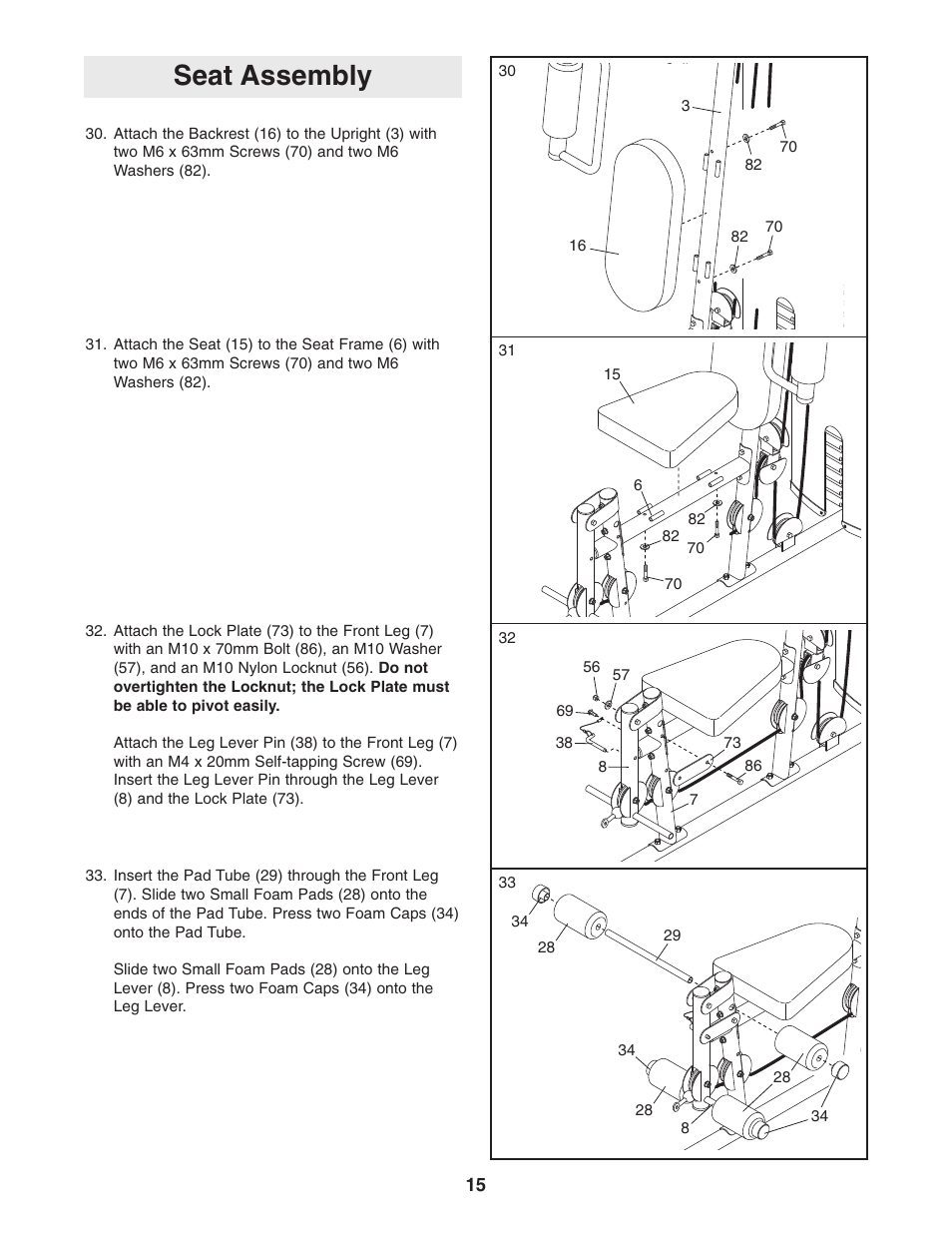 Seat assembly | Weider WESY19740 User Manual | Page 15 / 28