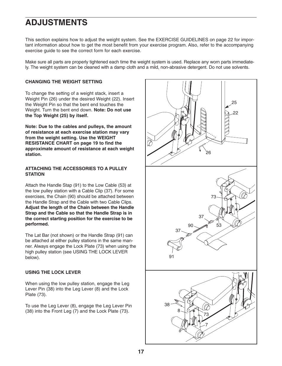 Adjustments | Weider WESY19740 User Manual | Page 17 / 28