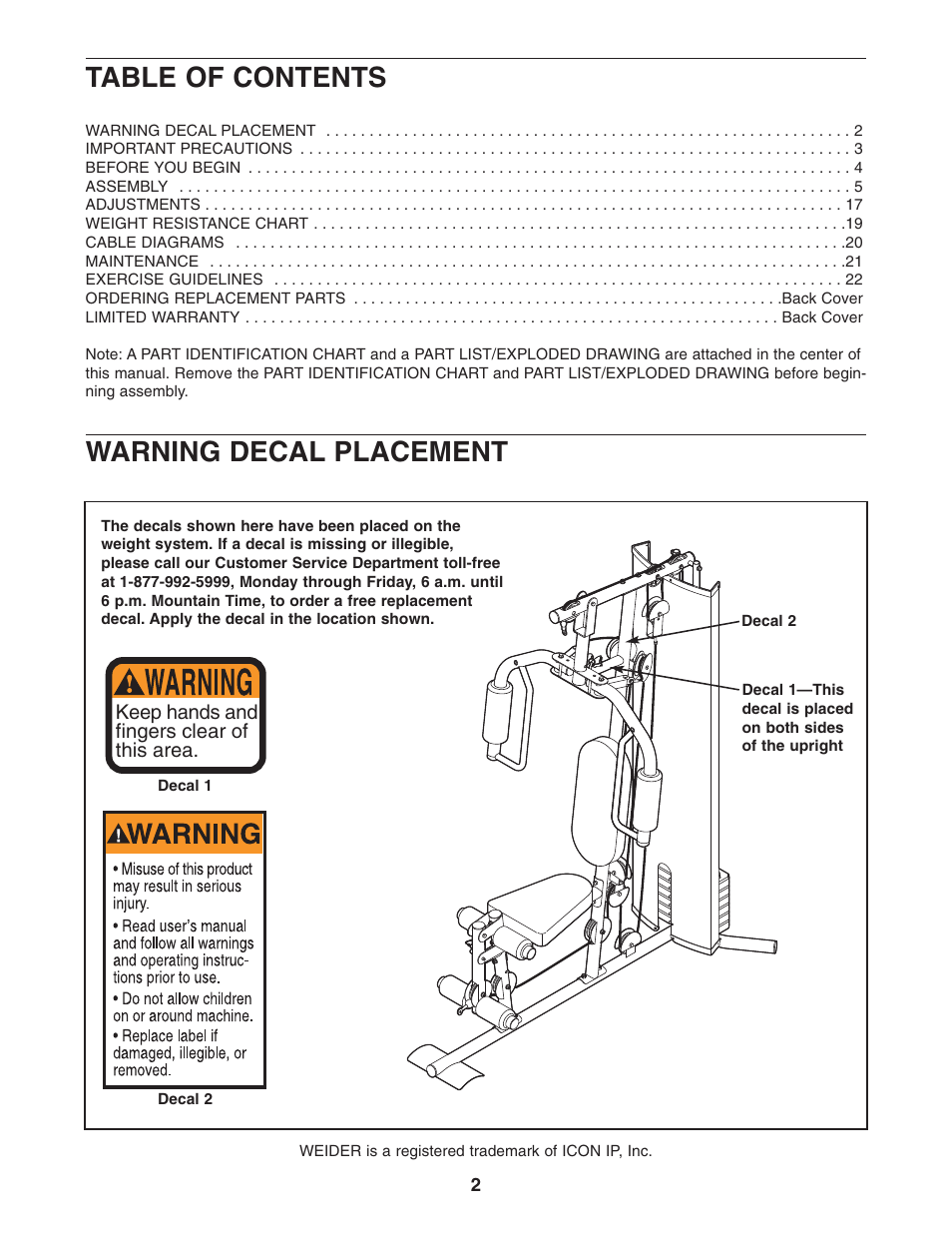 Weider WESY19740 User Manual | Page 2 / 28