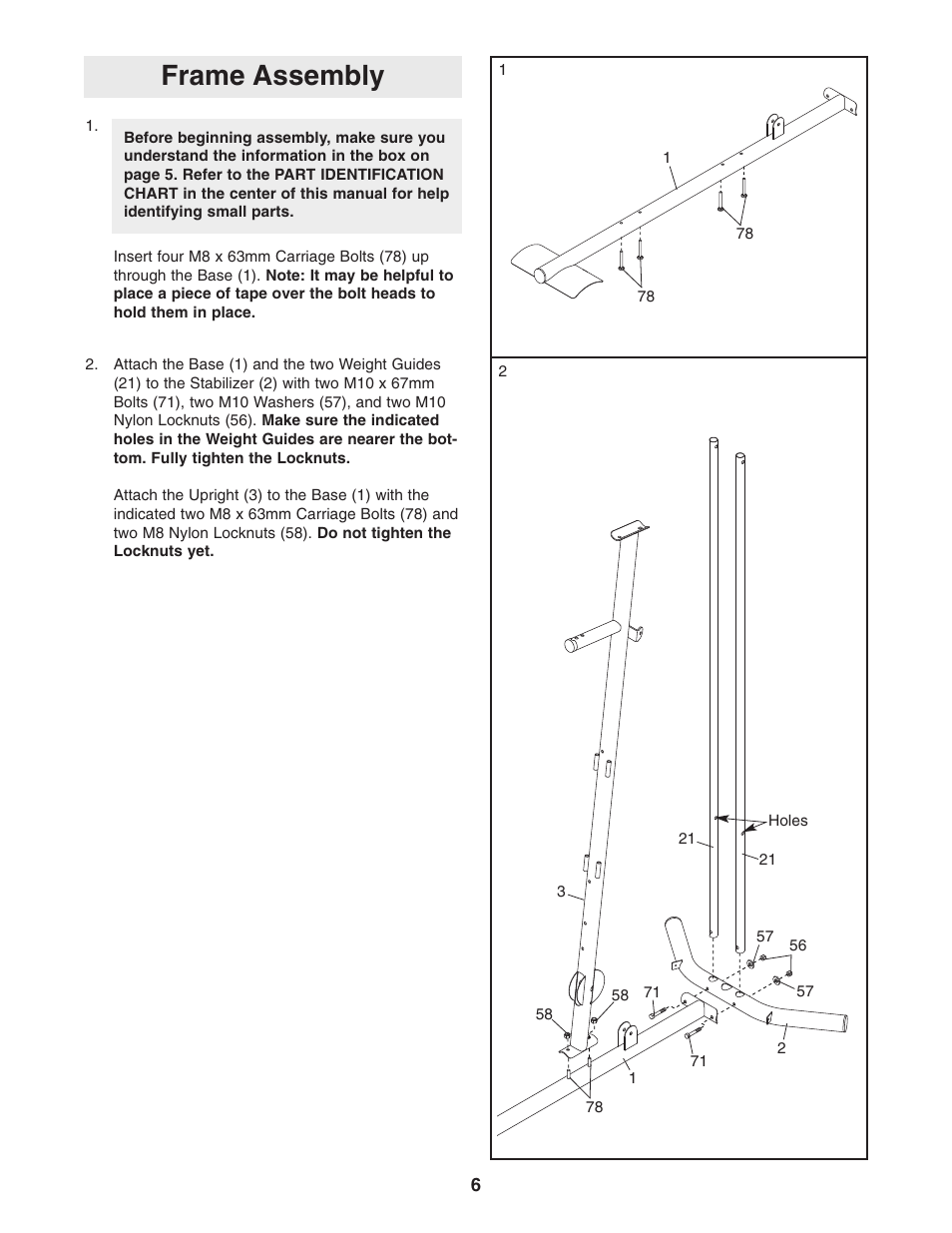 Frame assembly | Weider WESY19740 User Manual | Page 6 / 28