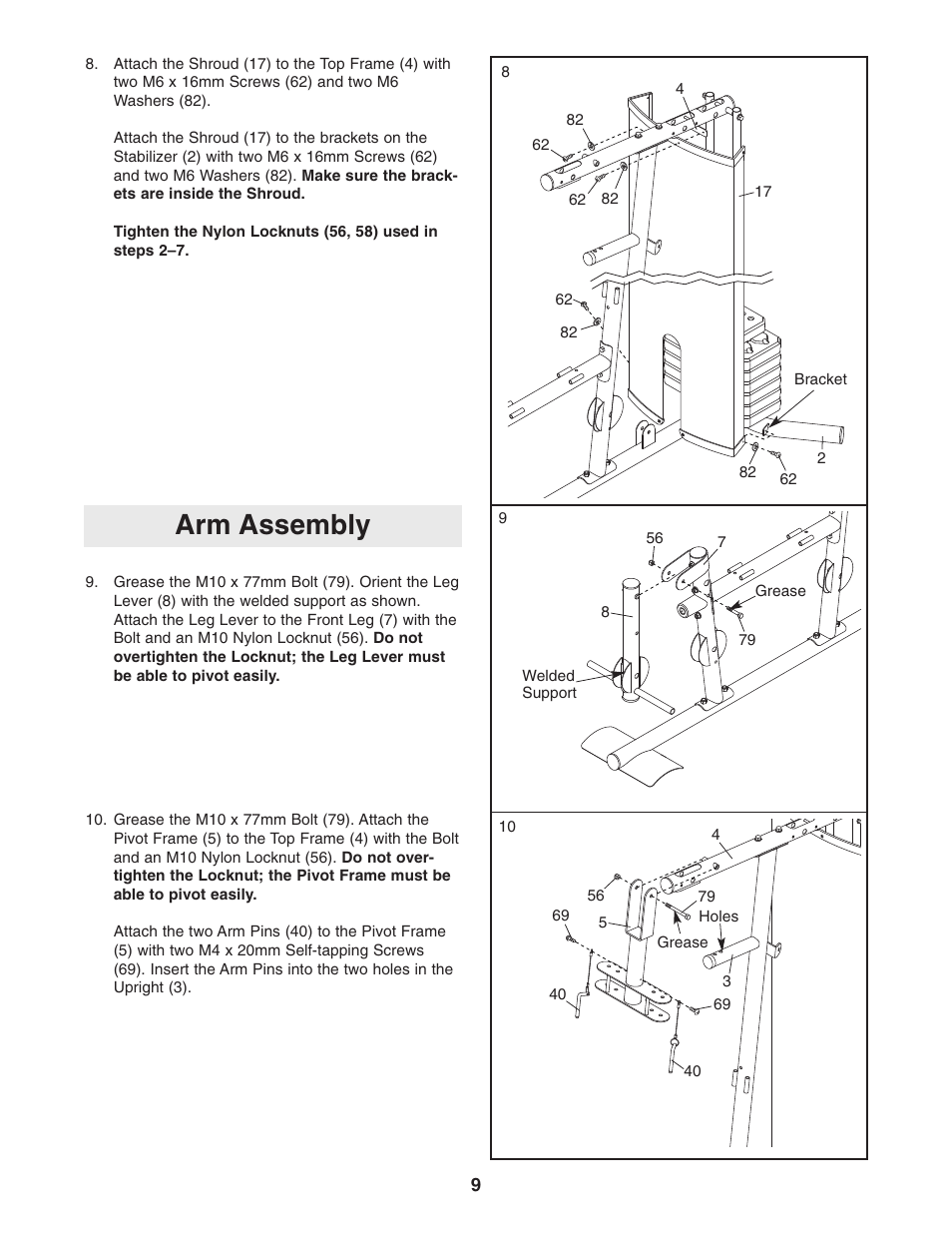 Arm assembly | Weider WESY19740 User Manual | Page 9 / 28