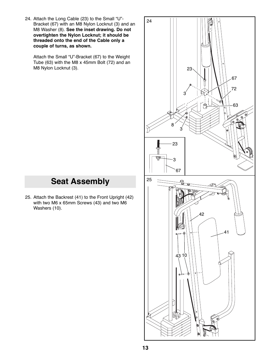 Seat assembly | Weider WESY19511 User Manual | Page 13 / 28