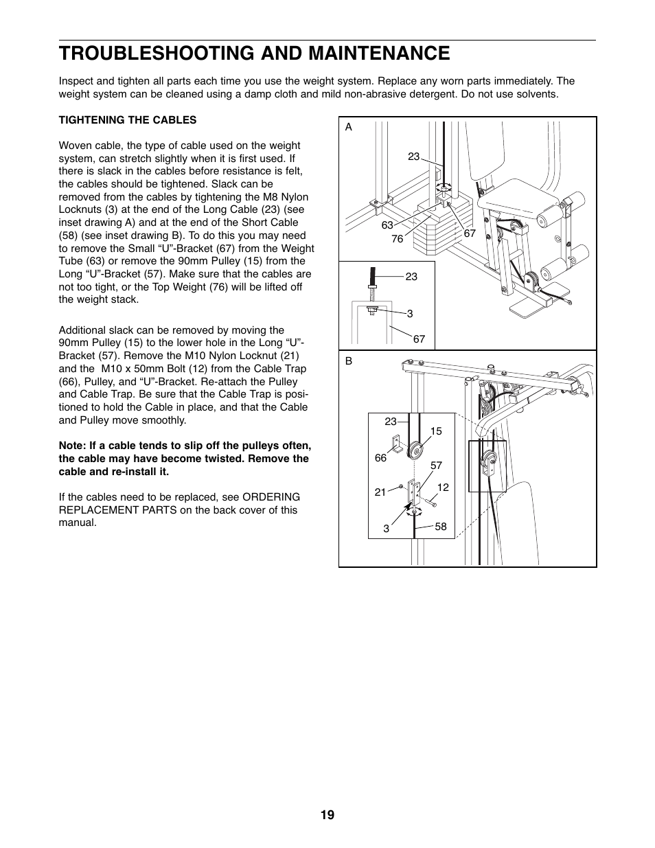 Troubleshooting and maintenance | Weider WESY19511 User Manual | Page 19 / 28