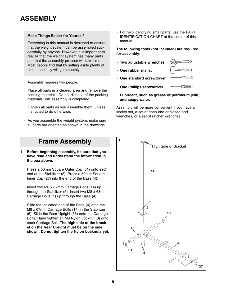 Frame assembly, Assembly | Weider WESY19511 User Manual | Page 5 / 28