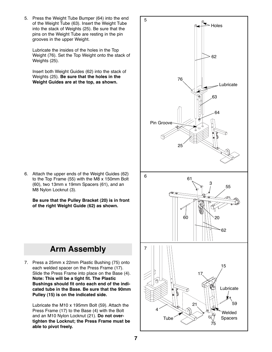 Arm assembly | Weider WESY19511 User Manual | Page 7 / 28