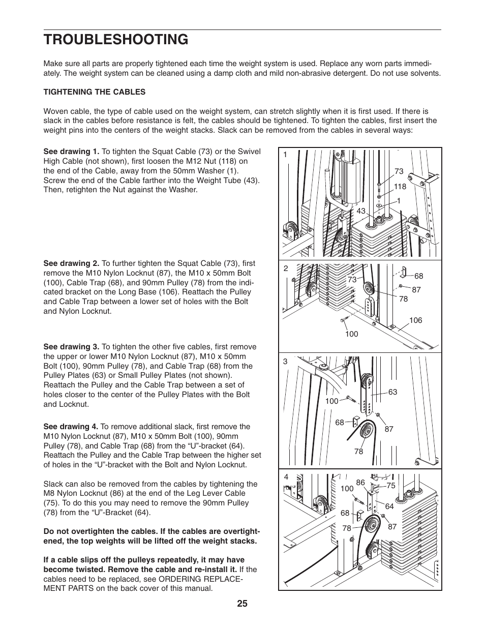 Troubleshooting | Weider Pro 4850 831.153932 User Manual | Page 25 / 33