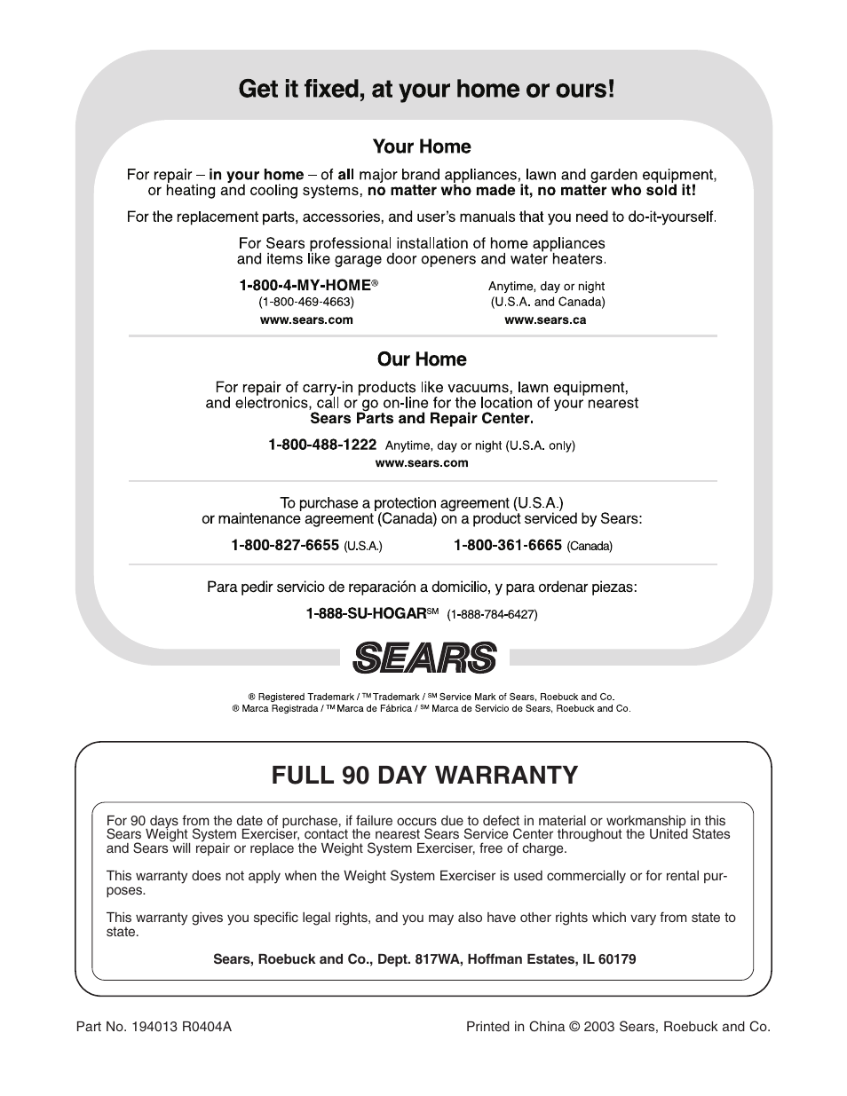 Full 90 day warranty | Weider Pro 4850 831.153932 User Manual | Page 33 / 33