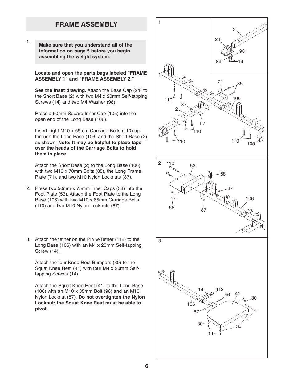 Frame assembly | Weider Pro 4850 831.153932 User Manual | Page 6 / 33